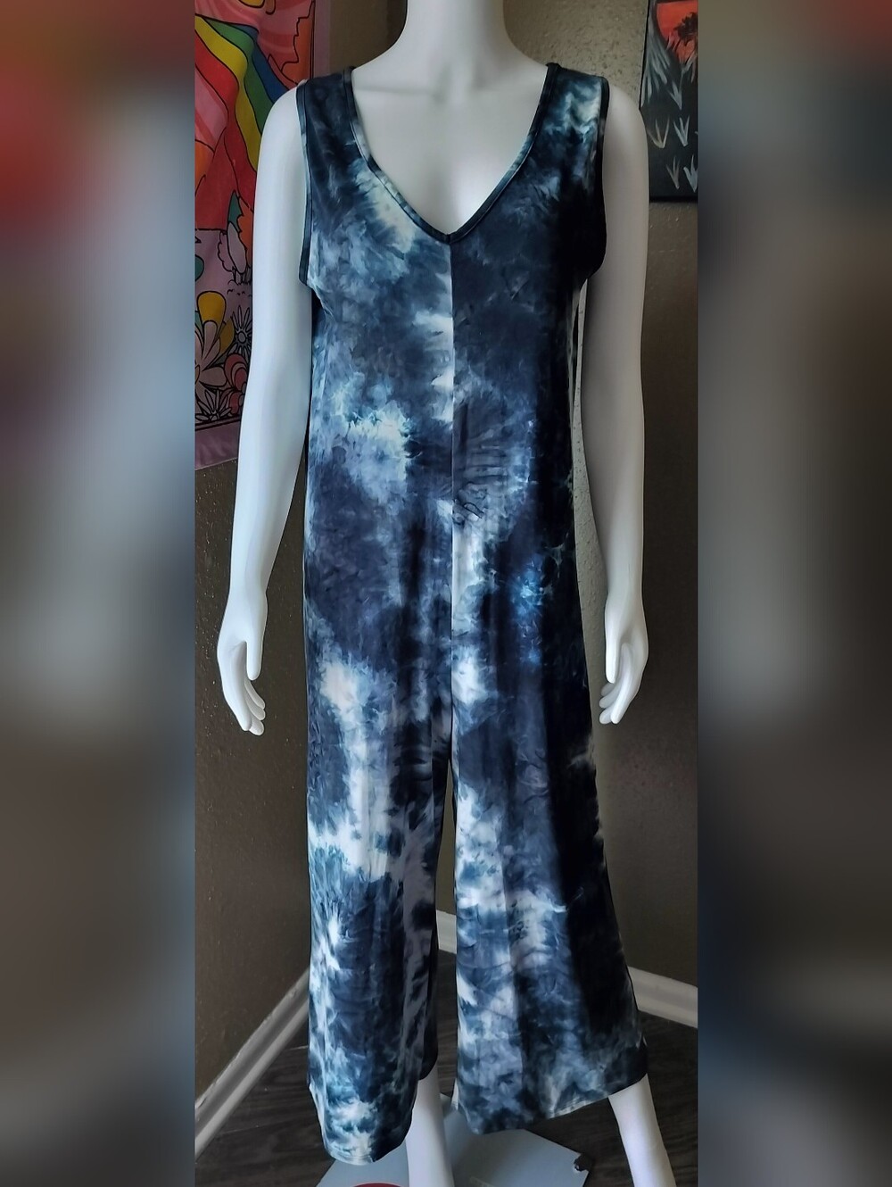 EARTHBOUND Blue Tie-Dye Sleeveless Jumpsuit Sz M